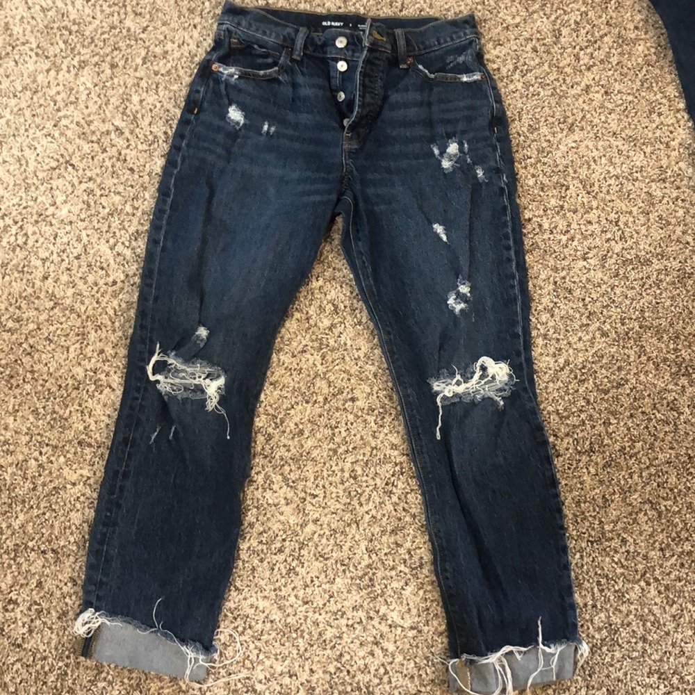 Old Navy slouchy straight leg, high rise distressed jean